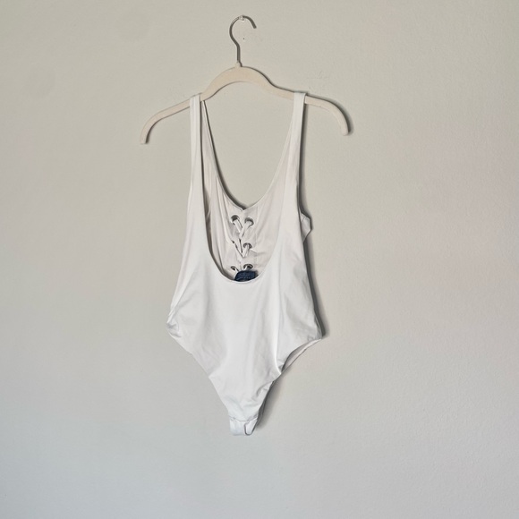 Zara White Lace Up One Piece Swimsuit Low Swoop Back - Picture 8 of 8